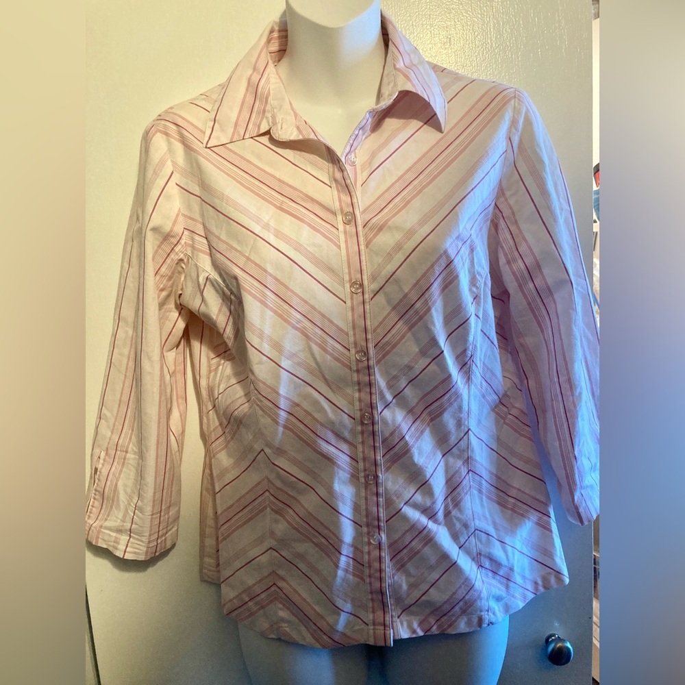 Reitmans Pink Striped Button-Down Blouse Shirt